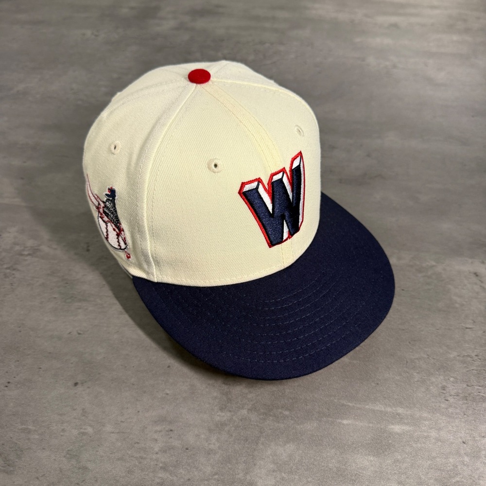 New Era Washington Senators‎ Hat 6 7/8 Cream Navy Cooperstown 59FIFTY Fitted